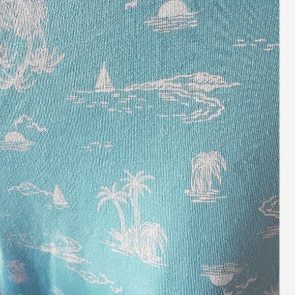 Lands End Serious Sweats Sweatshirt Small 6-8 Turquoise Palm Printed Top - Picture 2 of 5